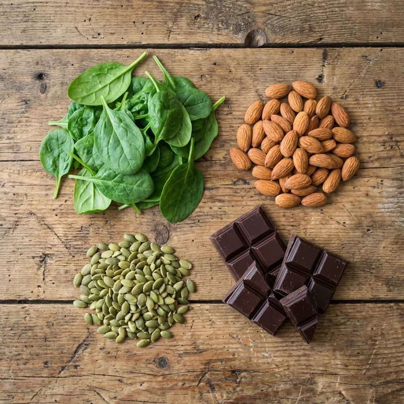 Alimentos ricos en magnesio: espinacas, almendras, semillas - triple magnesio