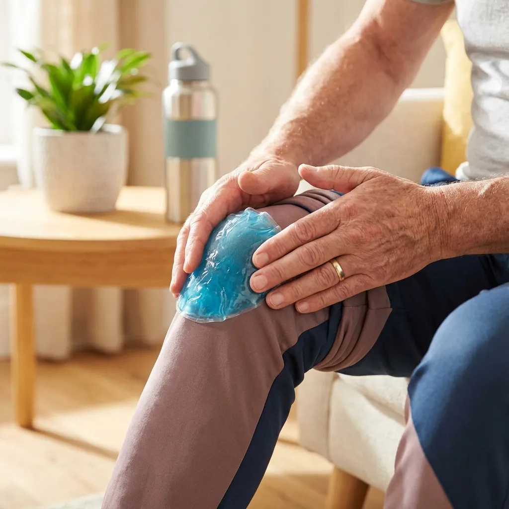 Aplicación de gel frío en rodilla para aliviar dolor articular - hondrofrost