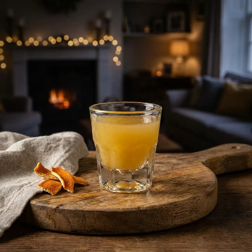 Copa pequeña con licor de hierbas digestivo amarilla - orujo de hierbas