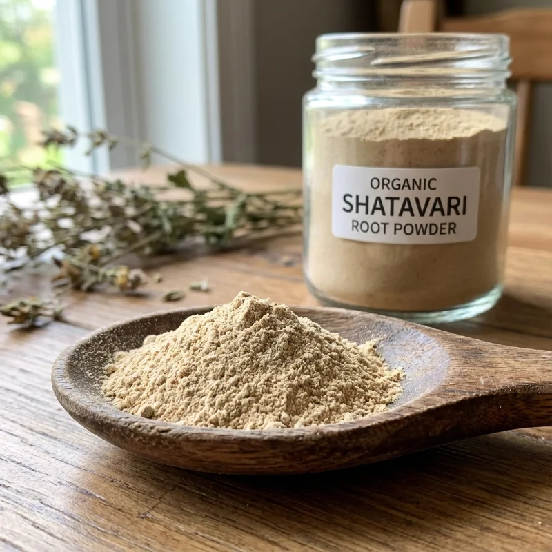 Cuchara con polvo de shatavari orgánico