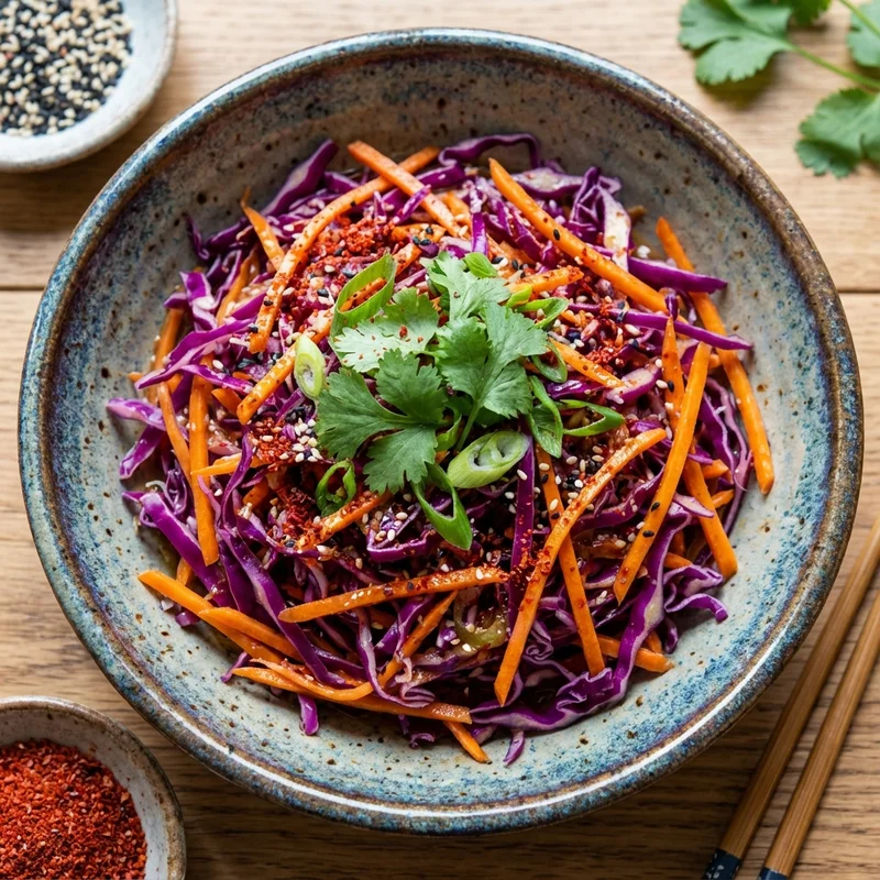 Ensalada asiática de col con aderezo de gochugaru y sésamo