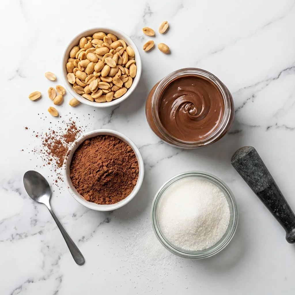 Ingredientes naturales para nucita cacahuates tostados y cacao puro